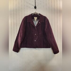 LL Bean Women's Purple Corduroy Jacket Size L Retro Classic Ribbed Front Pockets
